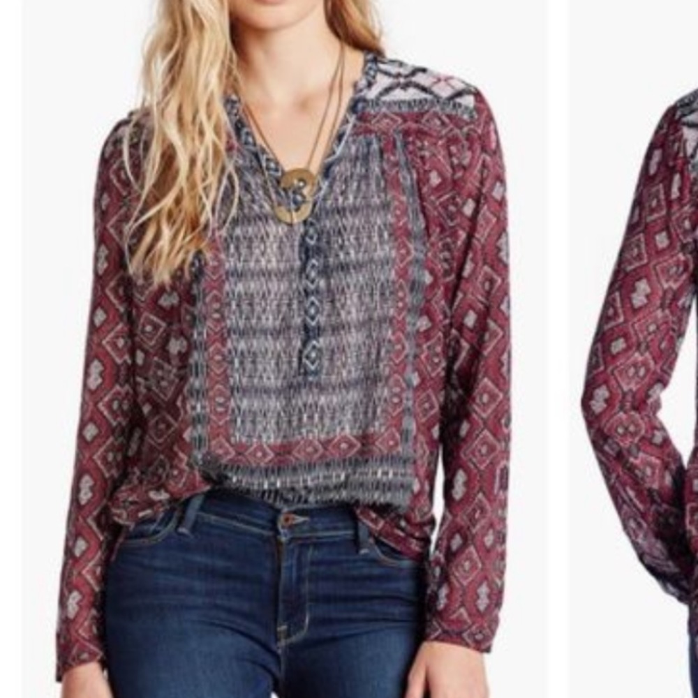 Lucky brand mixed border print 'peasant' blouse